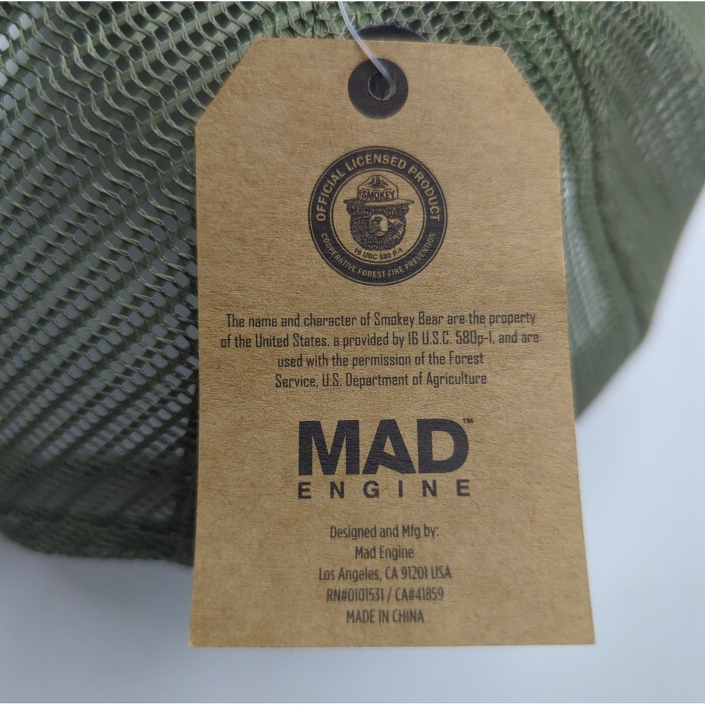 Smokey Bear Only You Prevent Wildfires Trucker Hat Mesh Snapback Green Cream NEW - Picture 11 of 12